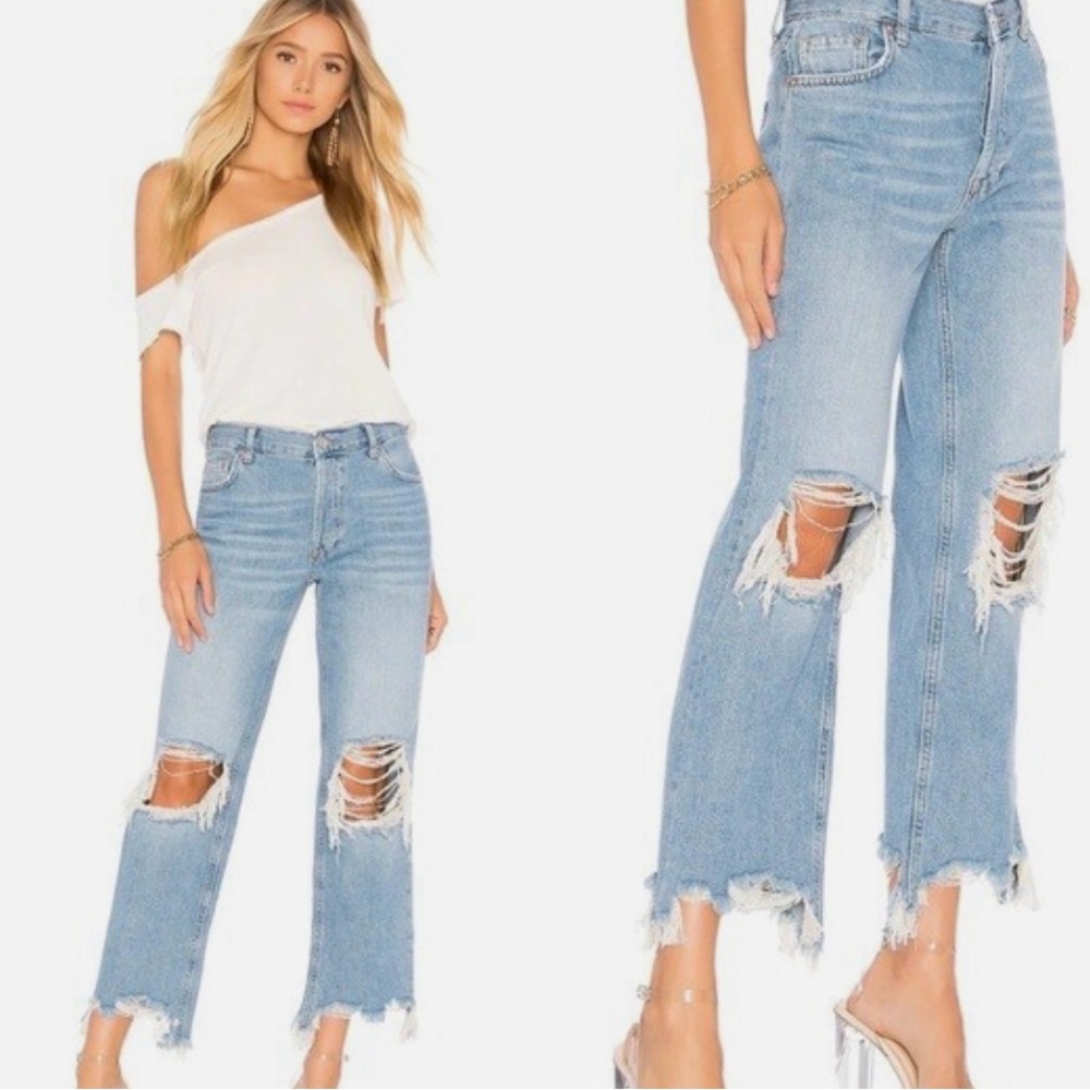 Free People We the Free Maggie Ripped Crop Straight Leg Jeans